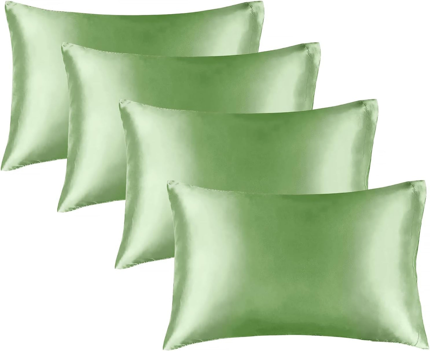 BEDELITE Satin Pillowcase for Hair and Skin, Super Soft Similar to Silk Pillow Cases 4 Pack with Envelope Closure, Cooling Pillowcases for Women Men (20"x36" King Size, Sage Green)