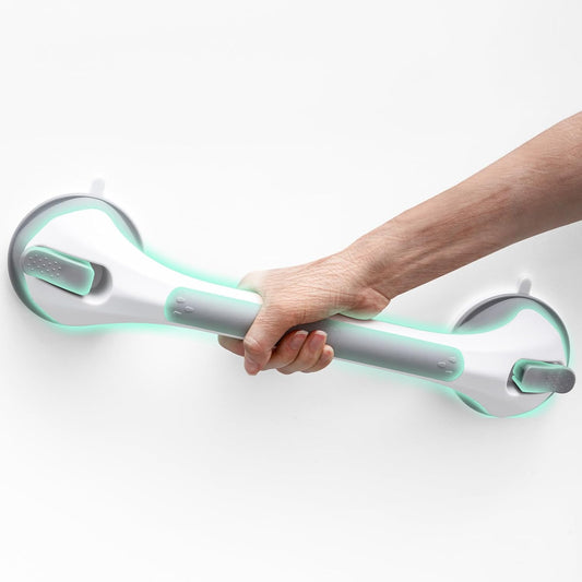 Grab Bars for Bathtubs and Showers Glow in The Dark, 17 inch Suction Grab Bar, Shower Handle Safety Grip Handrail for Seniors and Elderly, Removable Waterproof No Drilling, Grey