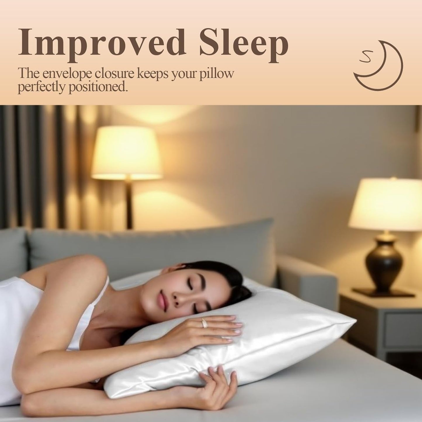 Juwenin Bedding,Luxury Satin Pillowcase with Zipper (Silky Satin Pillow Case for Hair) Set of 2 (Beige, Standard(20''x26''))