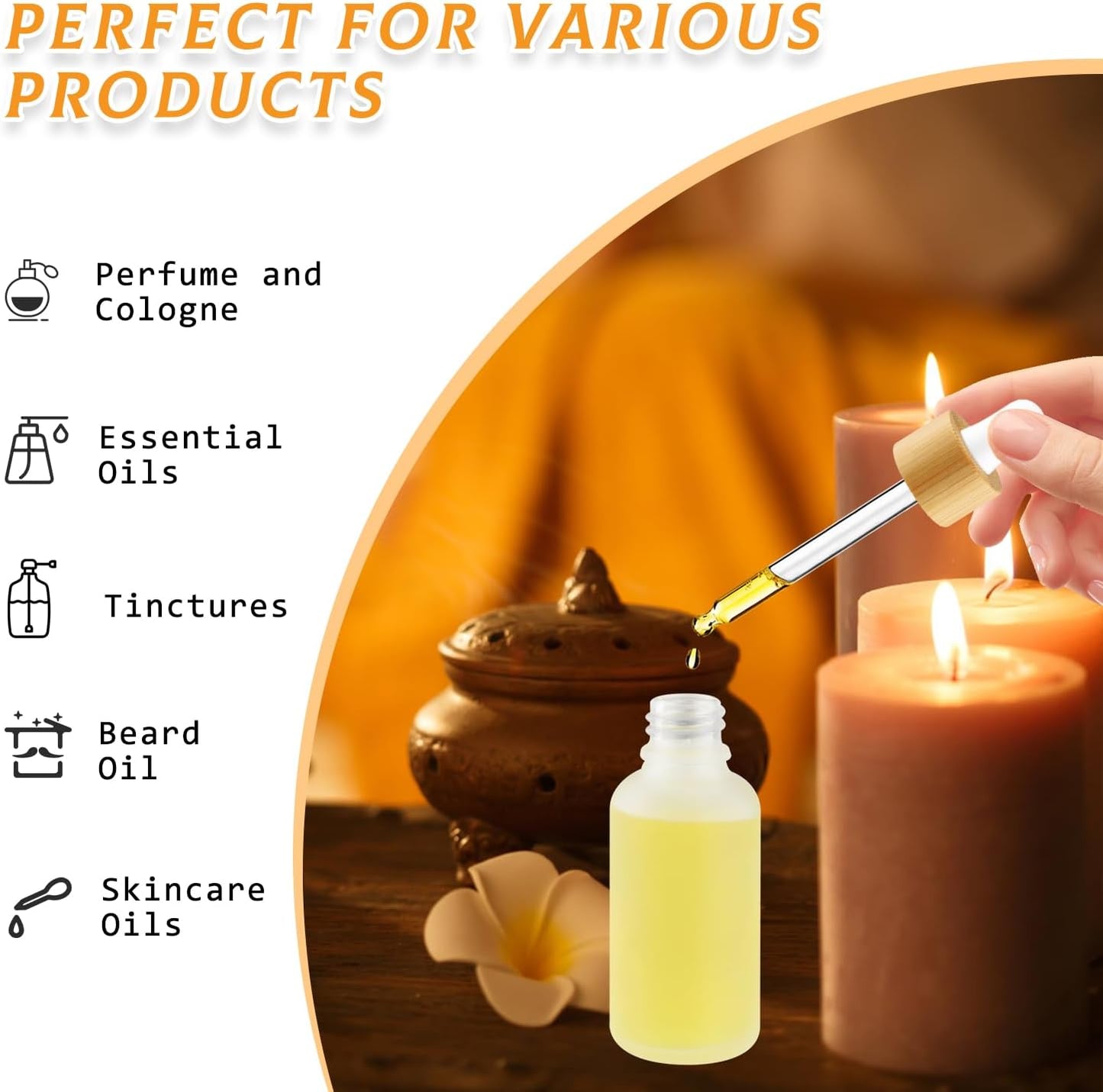 24 Pack 1 oz Frosted Glass Dropper Bottle,Empty Round Boston Travel Bottles With Eye Droppers,Natural Bamboo Dropper Cap for Essential Oils, Tinctures & Perfume,Facial Serums,Massage Oils