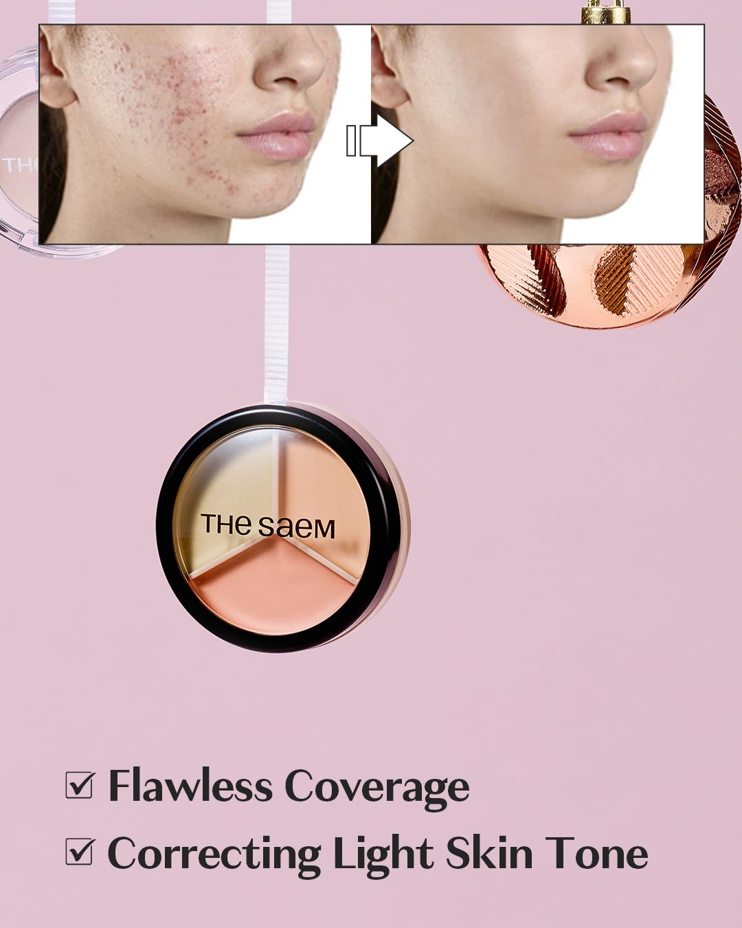 THESAEM Cover Perfection Triple Pot Concealer 03 Correct Up Beige - for Fair to Light Skin Tone - 3 Color Full Coverage Concealer - Covers Blemishes Spots, Dark Circles, Redness Skin