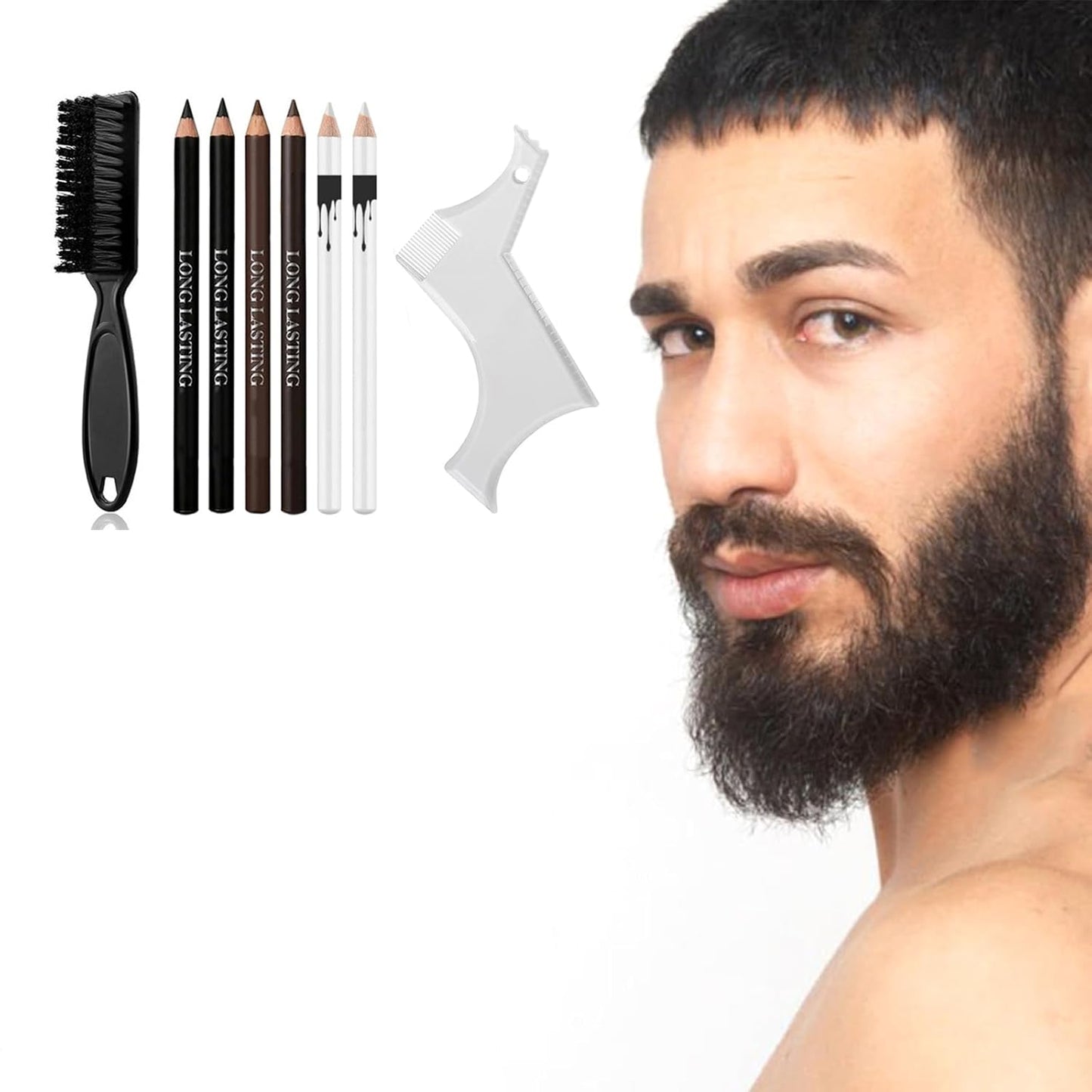 Barber Pencil Set - Edge Hairline Razor Trace Pencils Beard Guide Beard Hairline and Beard Shaping Pencils,with Sharpener Ruler Brush for Men