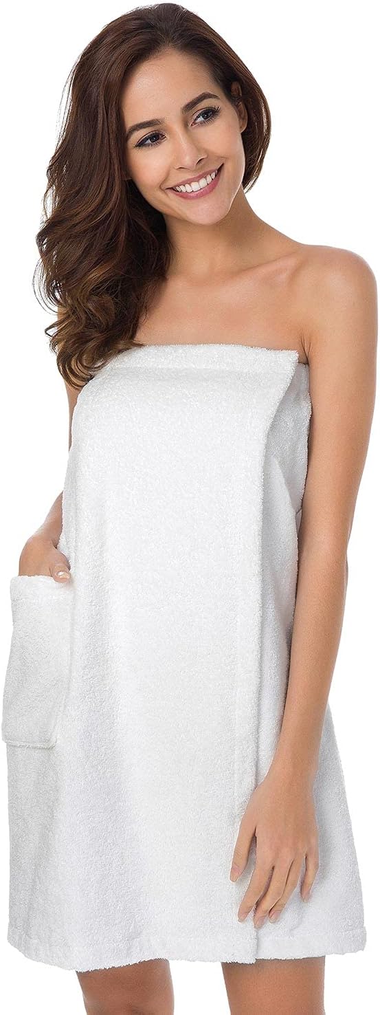 SIORO Women Bath Towel Wrap Robe, Soft Cotton Terry Spa Cloth, Plush Adjustable Closure for Shower, Travel, Pool, Gym