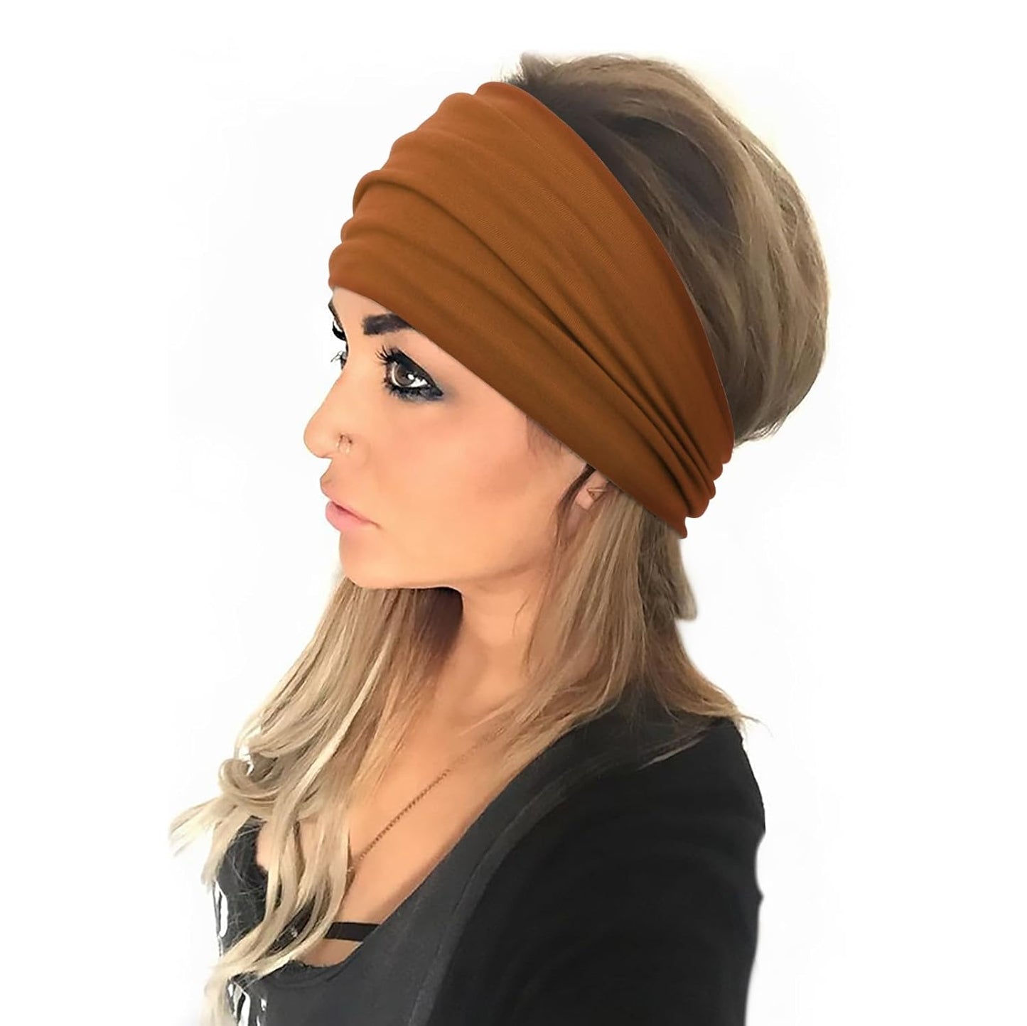 DRESHOW Wide Headbands for Women Elastic Turban Hair Bands Boho Head Bands for Women's Hair Non-Slip Yoga Workout Hairband Girls Accessories 4 Pack