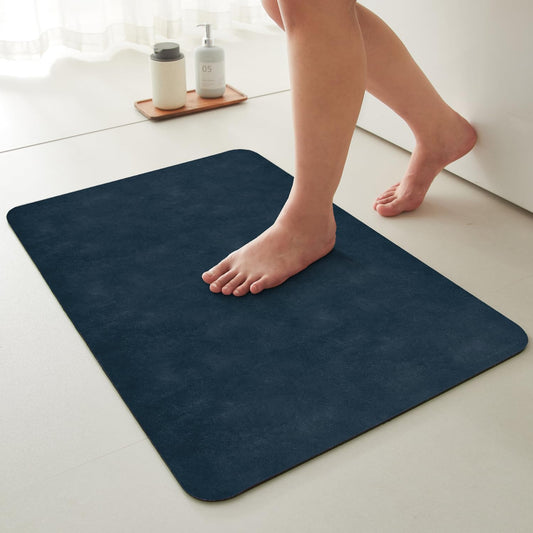 Bathroom Mat Quick Dry, Bathroom Rugs Non Slip Washable Thin Absorbent Bath Mat Fits Under Door Bathroom Floor Mat Perfect for Bath, Shower, or Sink 20"x30" Navy Blue
