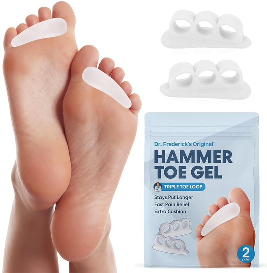 Dr. Frederick's Original Hammer Toe Gels - 2 Pairs - All-Day Relief for Crooked & Overlapping Toes - Soft Cushioning - Symptomatic Support for Toe Alignment - White - 3 Loop Design
