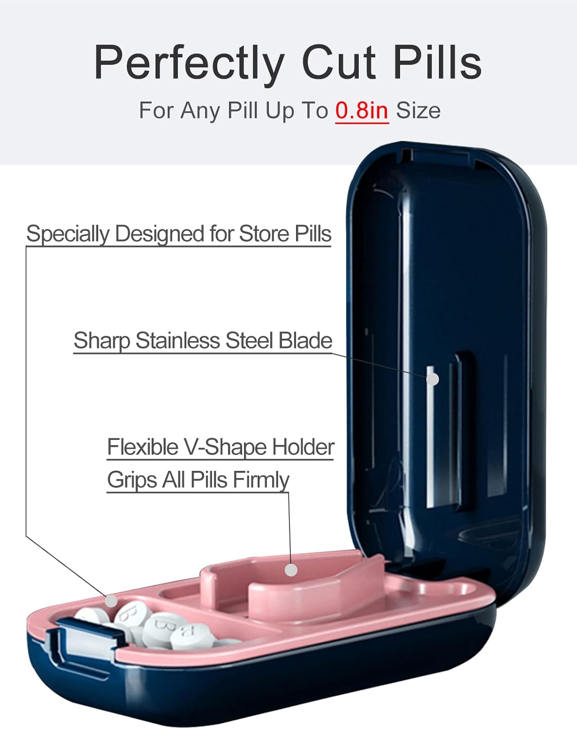 DUBSTAR Small Pill Cutter, Pill Cutter Splitter for Small and Tiny Pills, Portable Pretty Pill Cutters for Large Pills, Cuts Vitamins Tablets for Purse Pocket (2 PCS Pill Cutters, Blue+Blue)