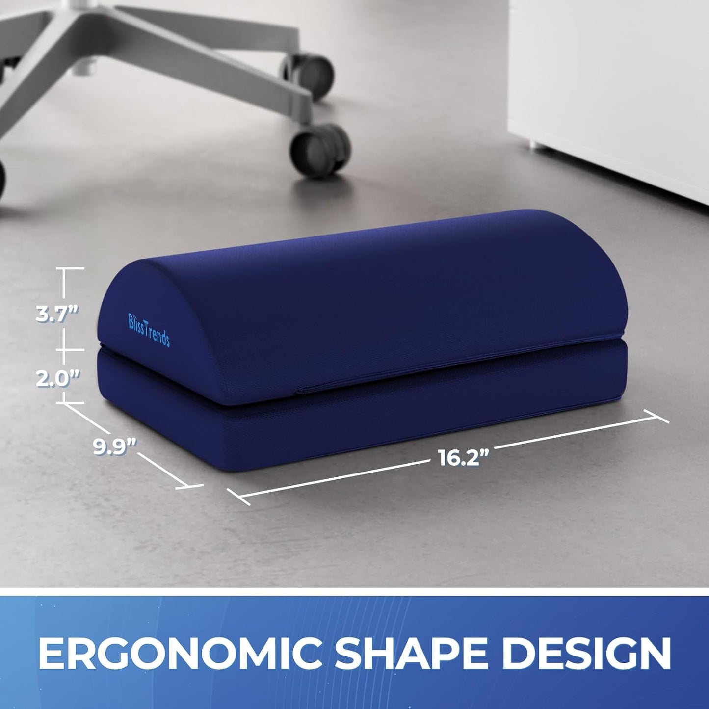 BlissTrends Foot Rest for Under Desk at Work-Versatile Foot Stool with Washable Cover-Comfortable Footrest with 2 Adjustable Heights for Car,Home and Office to Relieve Back,Lumbar,Knee Pain-Blue