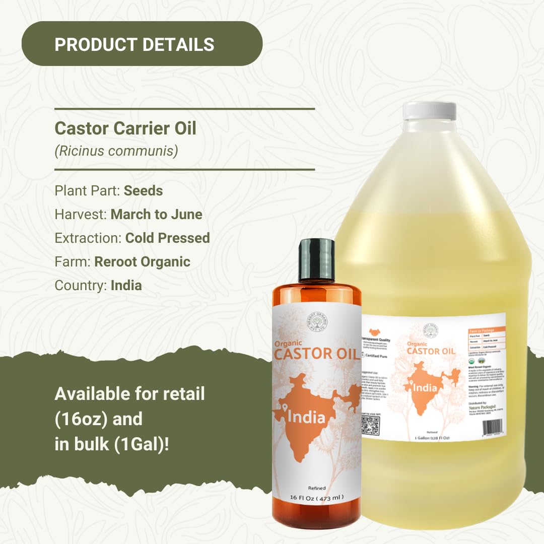 Organic Castor Oil Direct From India - Cold Pressed Castor Oil For Face - Hexane Free (1 Gallon)
