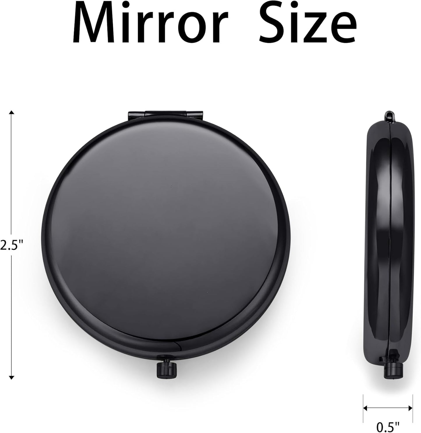 Compact Mirror, Pocket Travel Makeup Mirror for Purse, Metal Round Shell, 2-Sided 1X/2X Magnifying, Portable, Folding, Handheld, Black, 2 Pack