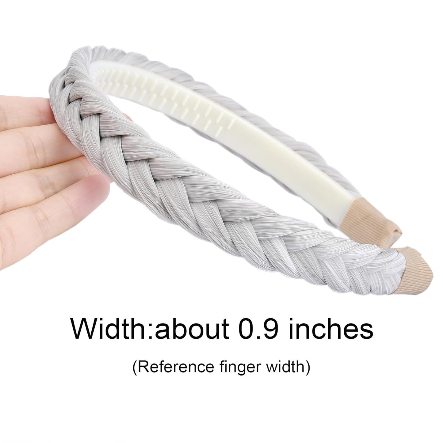 DIGUAN Width 0.9 inches Synthetic Hair Plaited Headband Braid With Teeth Hair Band Accessories for Women Girl (White Gray)