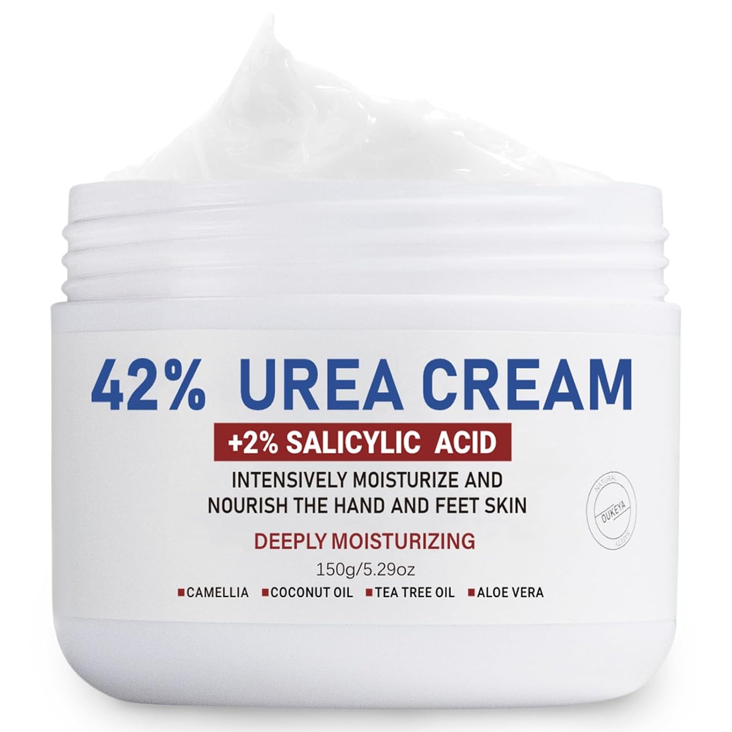 OUKEYA Urea Cream 42% plus Salicylic Acid 2% Net 5.29 Oz for Dry Cracked Feet,Heels,Knees,Elbows,Hands Repair Treatment Moisturizes and Removes Corns,Calluses,Dead Skin,and Softens Toenails
