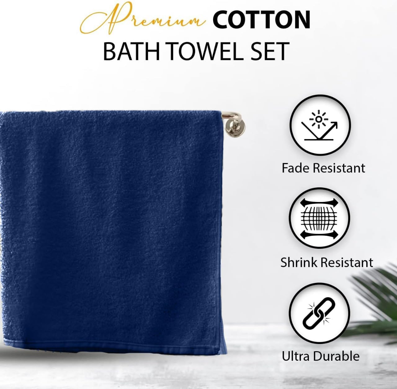 100% Cotton Bath Towels, Navy 24x48 Pack of 6 Towels, Quick Dry, Highly Absorbent, Soft Feel Towel, Gym, Spa, Bathroom, Shower, Pool, Luxury Soft Towels (24x48-6 Pack, Navy)