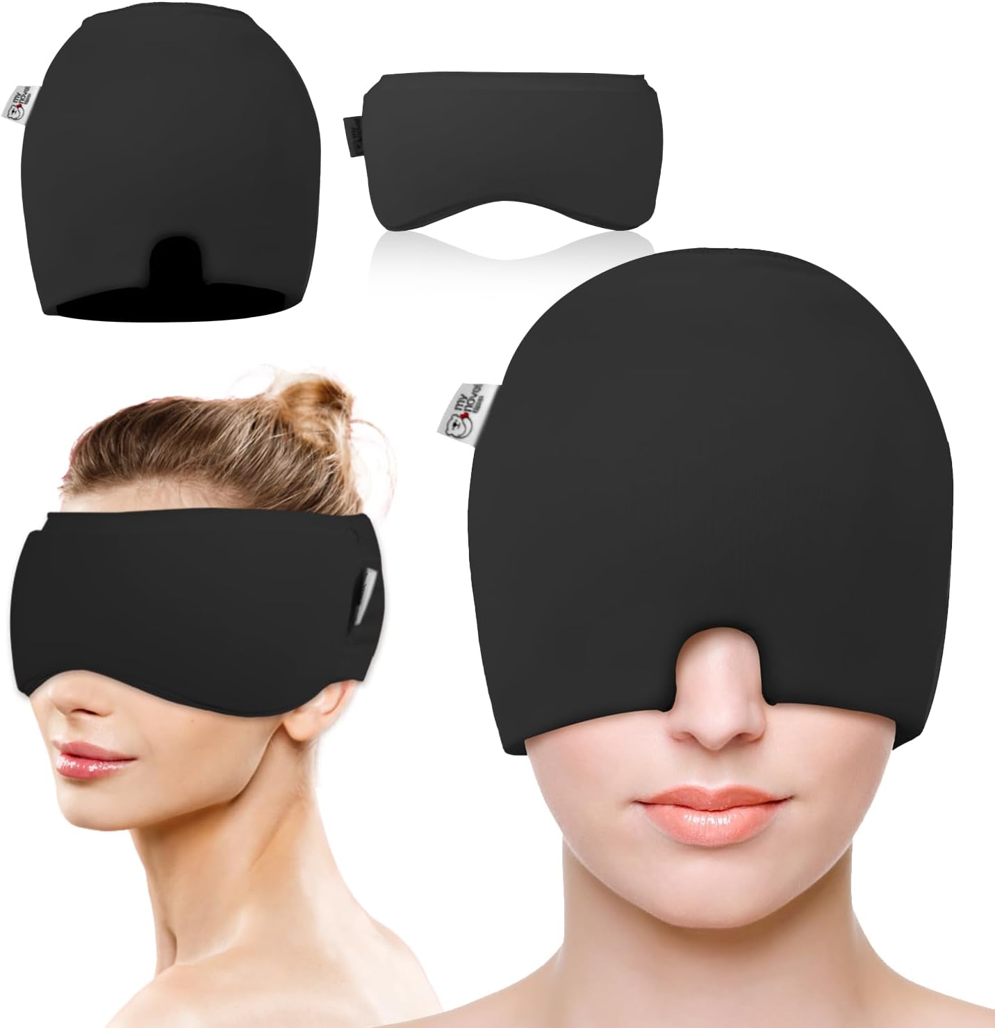 Migraine Relief Cap, Headache Relief Cap 2PCS with Gel Cooling Eye Mask, Hot Cold Therapy Ice Cap, Cold Compress for Head Sinus, Puffy Eyes, Tension and Stress Relief