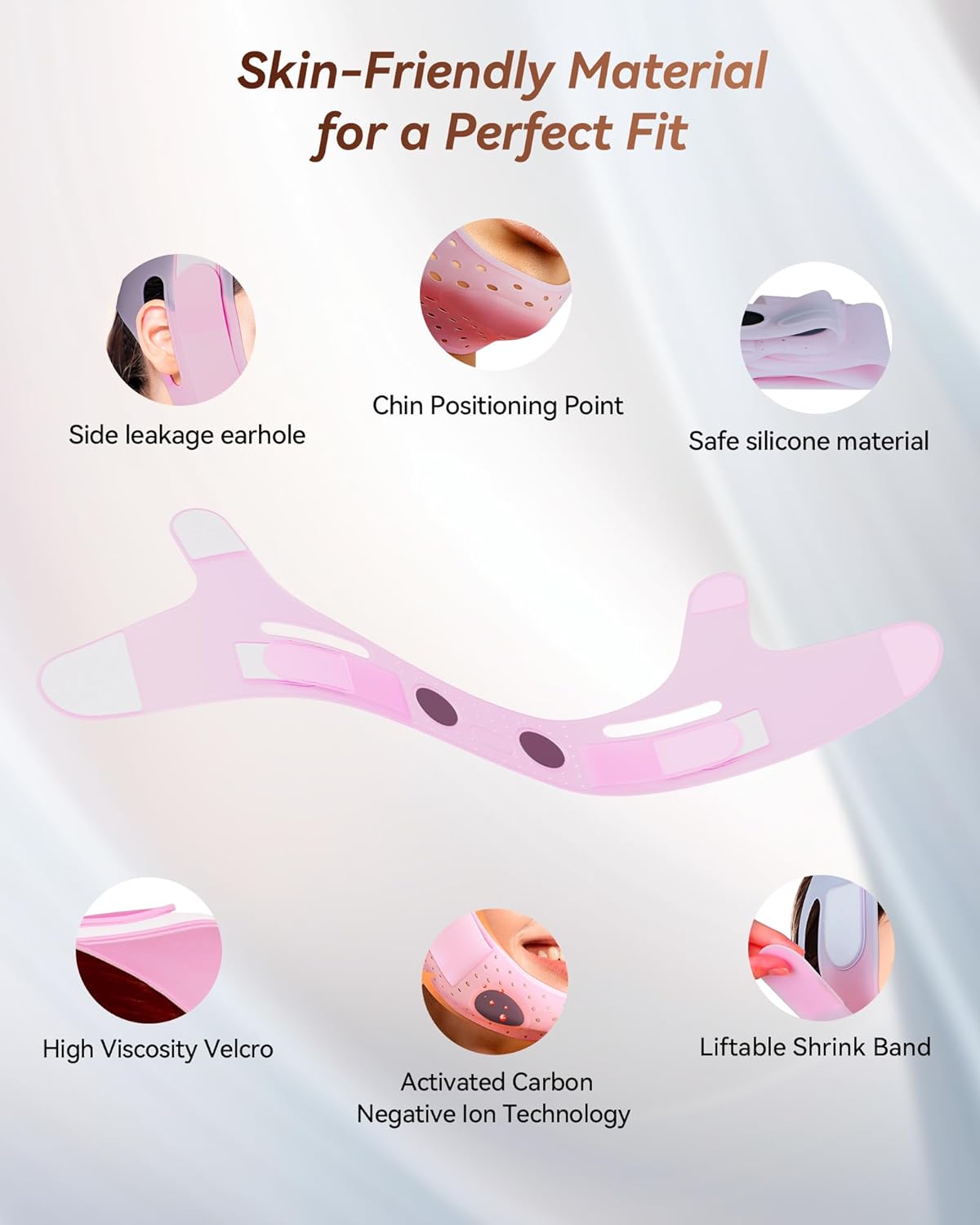 V-Line Sculpting Face Mask – Silicone Chin Strap for Jawline Tightening & Double Chin Reduction (23-27 Inches) (Rosy Mauve)