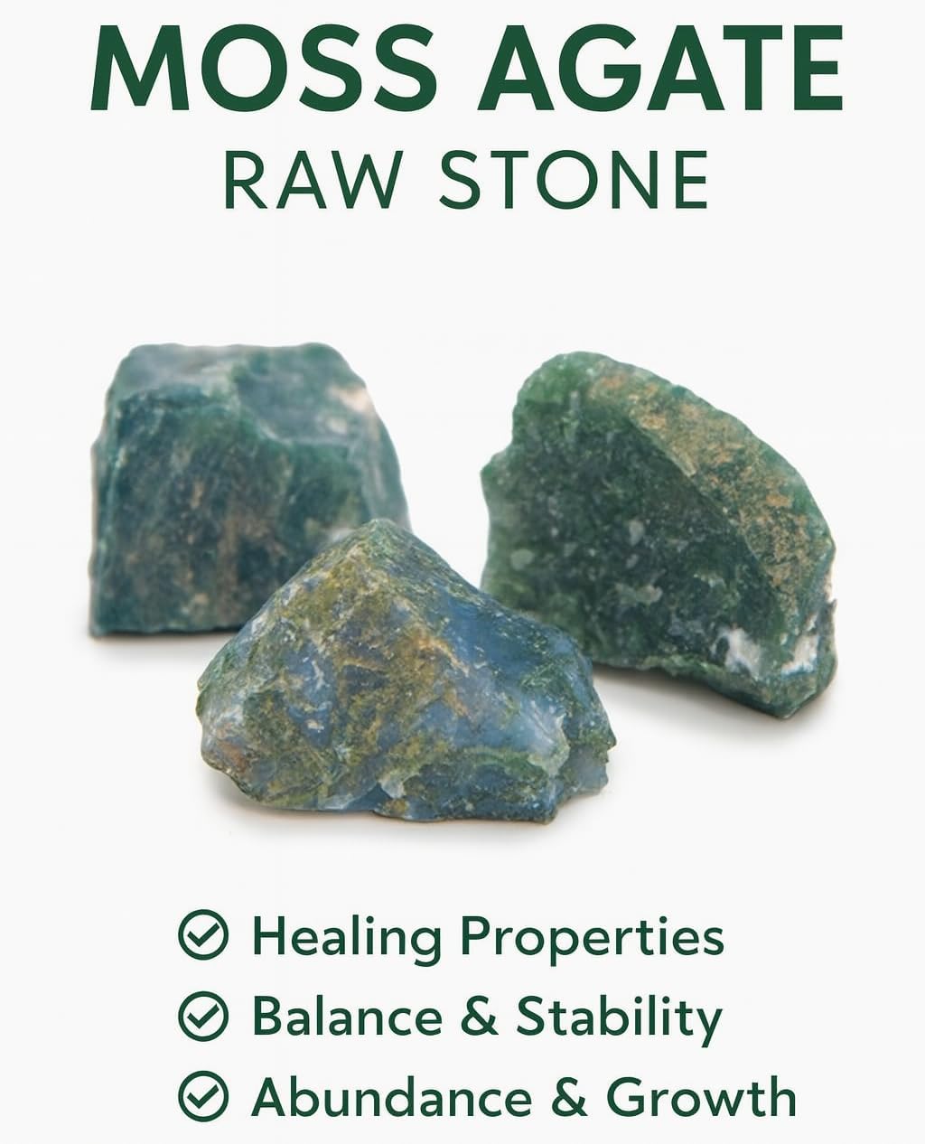Moss Agate Raw Crystals – Large 1.25-2.0” Natural Healing Stones for Grounding, Emotional Balance, Meditation, Reiki, Energy Work, Wire Wrapping, Tumbling & Spiritual Nature Decor