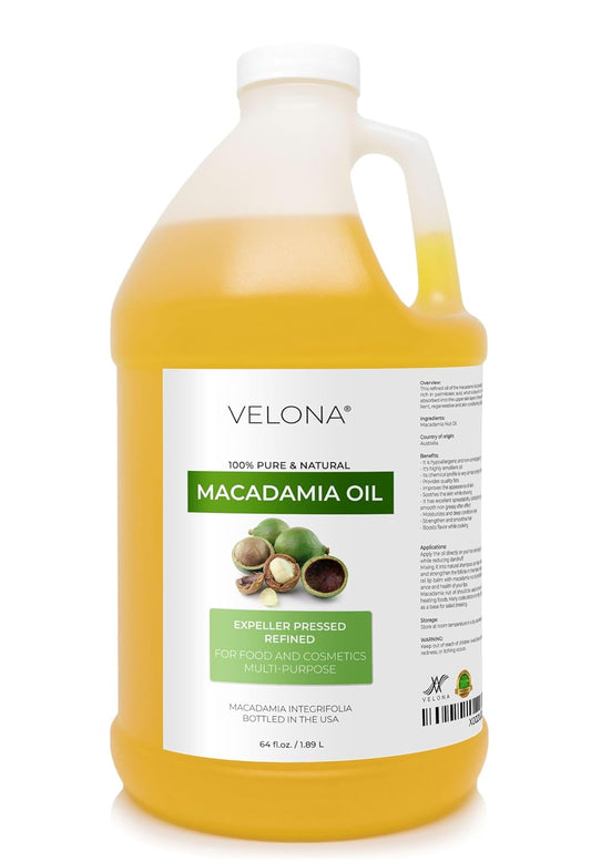 velona Macadamia Nut Oil 64 Fl Oz | 100% Pure and Natural Carrier Oil | Refined, Cold pressed | Cooking, Skin, Hair, Body & Face Moisturizing | Use Today - Enjoy Results