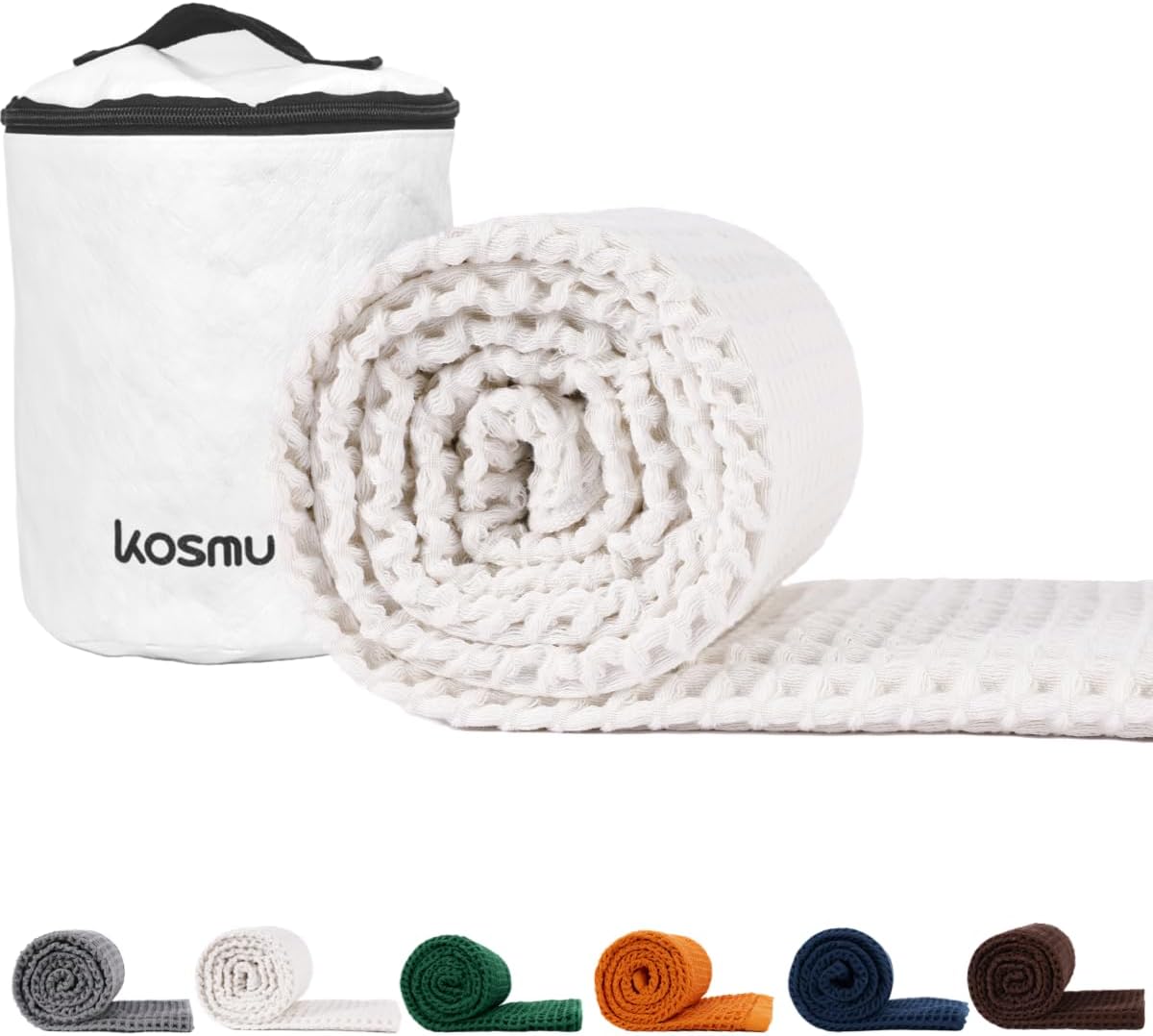 Luxury Japanese Cotton Waffle Bath Towel | Plush, Absorbent, and Quick Dry | Free Storage Bag Included (Shell White, Bath Sheet, 67" x 34")