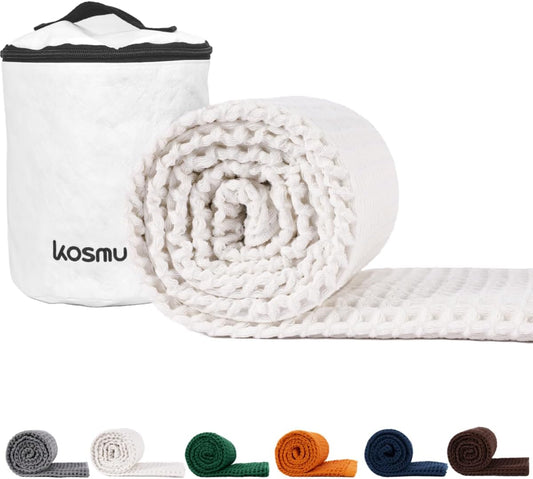 Luxury Japanese Cotton Waffle Bath Towel | Plush, Absorbent, and Quick Dry | Free Storage Bag Included (Shell White, Bath Towel (55" x 34"))