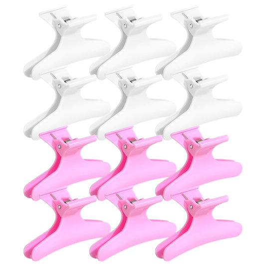 Ondder White Pink Butterfly Hair Claw Clips for Styling and Sectioning - Pro Hair Clamp for Makeup, Cutting, Coloring - Accessories for Women and Girls