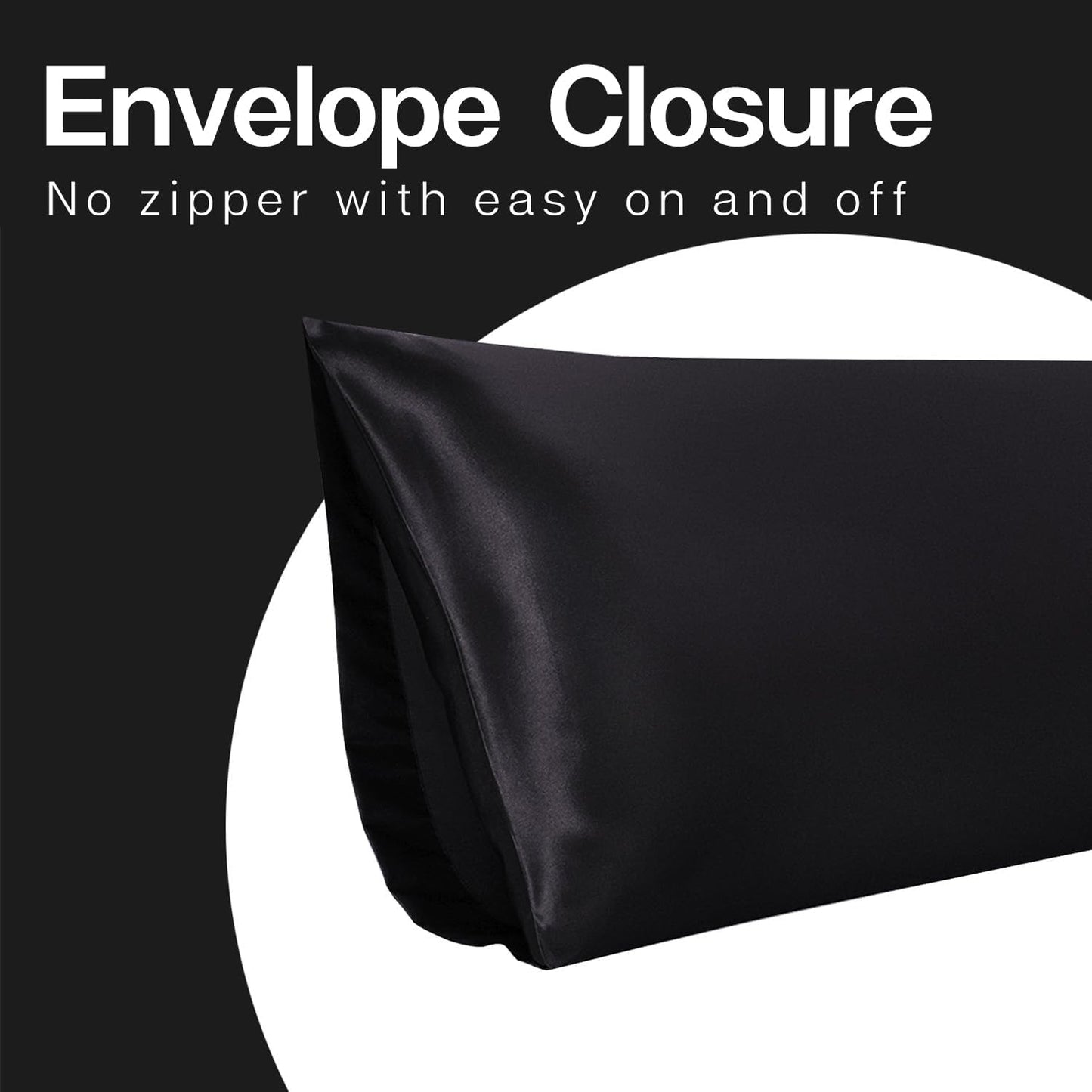 MR&HM Satin Body Pillow Cover, Soft and Breathable Body Pillow Case with Envelope Closure, Cooling and Silky Long Pillowcase for Hair and Skin,Grey (20x54, Black)