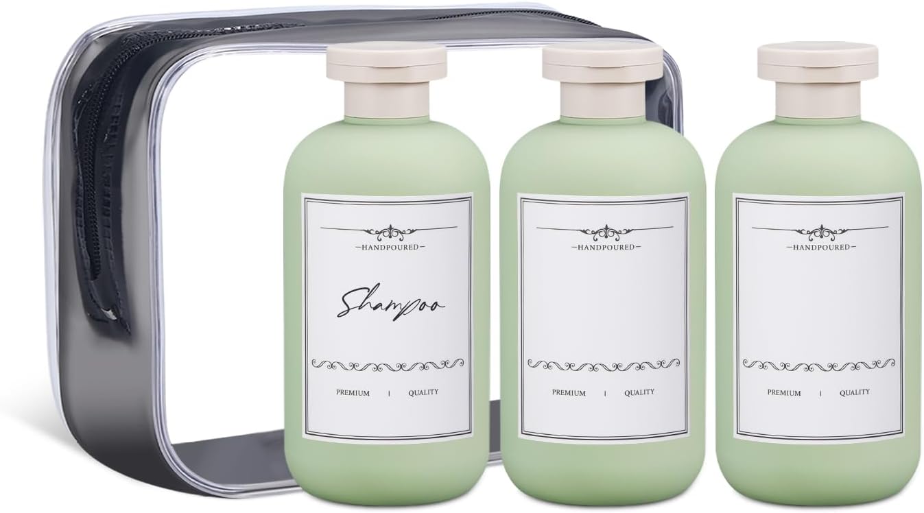 ASEVAT 6.7 oz Empty Squeeze Bottles for Shampoo, Travel Containers for Toiletries, Leak Proof Plastic Bottles with Caps, Refillable for Lotion, Cream and Liquids (3Pcs)