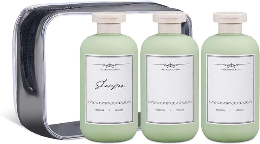 ASEVAT 6.7 oz Empty Squeeze Bottles for Shampoo, Travel Containers for Toiletries, Leak Proof Plastic Bottles with Caps, Refillable for Lotion, Cream and Liquids (3Pcs)