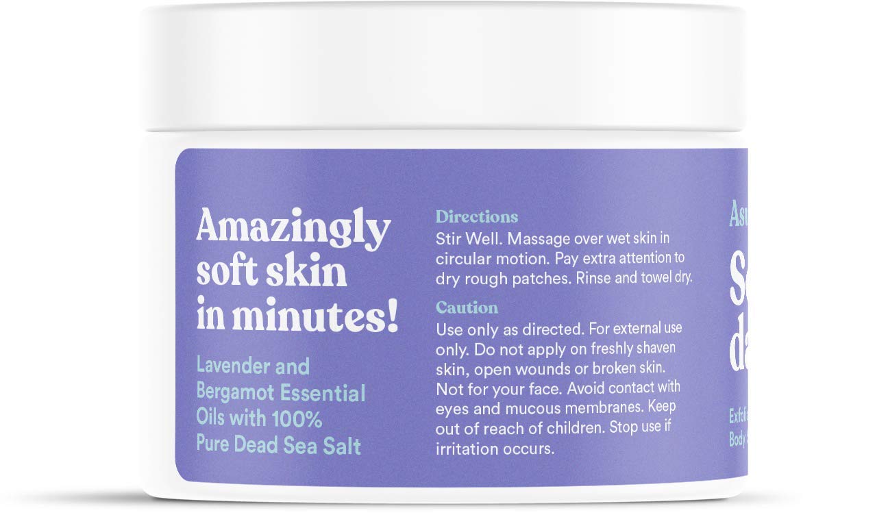 ASUTRA Dead Sea Salt Essential Oil Body Scrub Exfoliator (Soothing Lavender), 16 oz - Ultra Hydrating, Gentle, & Moisturizing - Coconut, Lavender, and Bergamot Oils