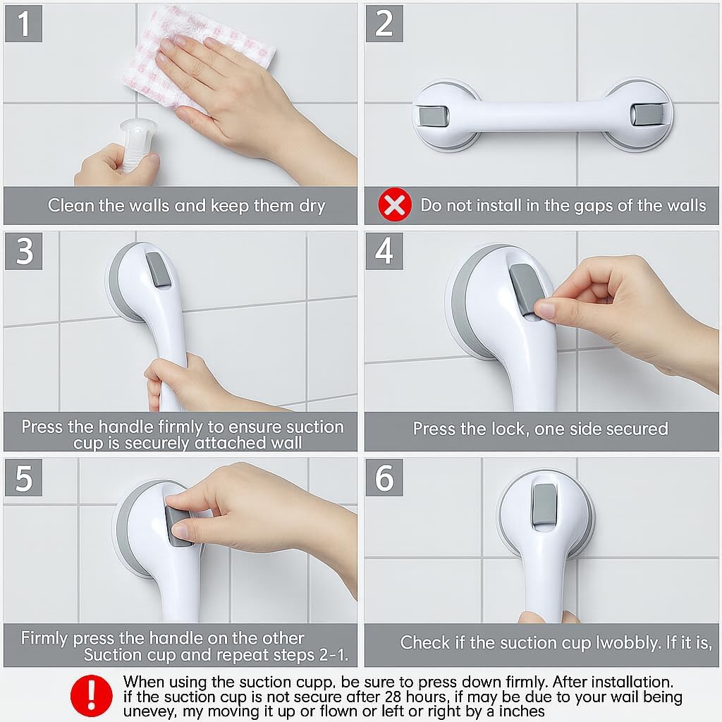 2 Pack Grab Bars for Bathtubs and Showers,Shower Handles for Elderly Seniors bar Bars Safety Elderly Suction 500 lbs Cup and Walls bathtubs Handicap Heavy Duty Grabbers Wall