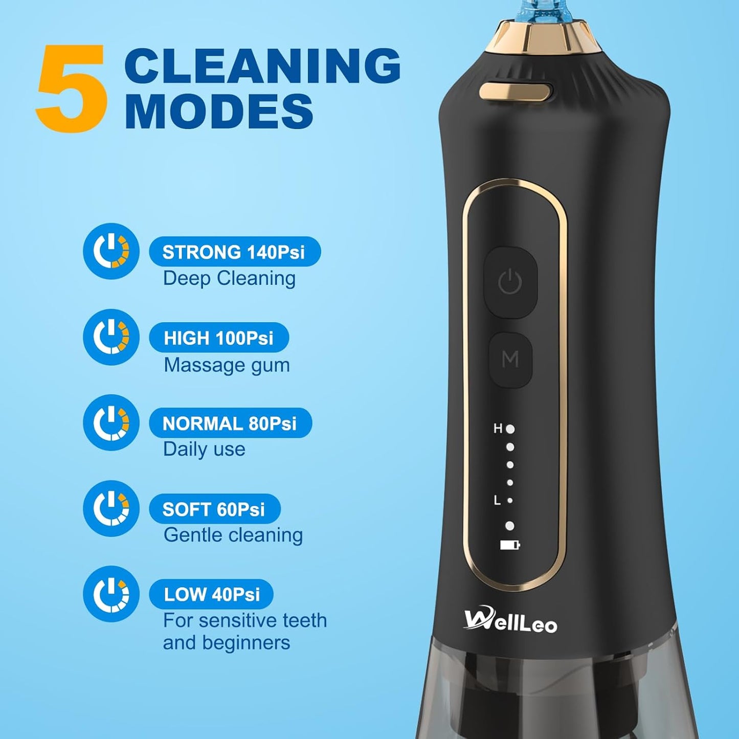 Water Flosser for Teeth, 300ML Cordless Oral Irrigator Rechargeable Dental Flosser Picks with 5 Modes 5 Jet Tips,IPX7 Waterproof Teeth Cleaner for Braces Gum Care, Home Travel Use