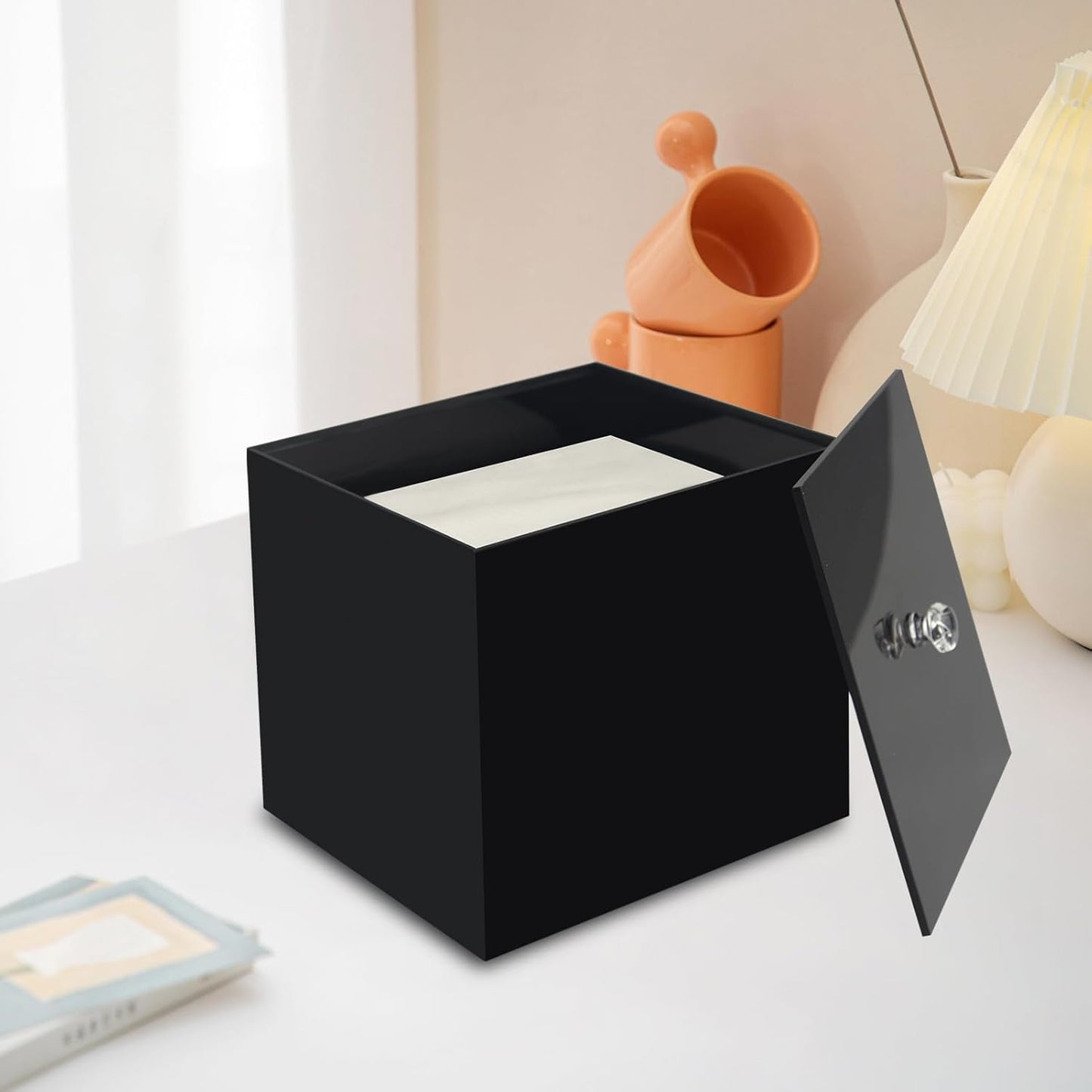 Weiai Face Towel Box, Acrylic Facial Disposable Towelettes Holder Container for XL Face Towels and Protects from Dust, Black