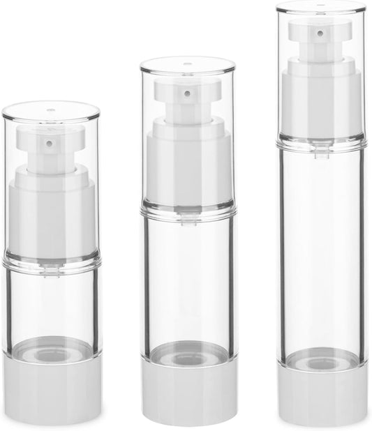 Clear Airless Pump Bottles, Lotion Dispenser Travel with Pump, Vacuum Plastic Travel Size Lotion Bottle for Foundation, Creams, Cosmetic(3 Pack)