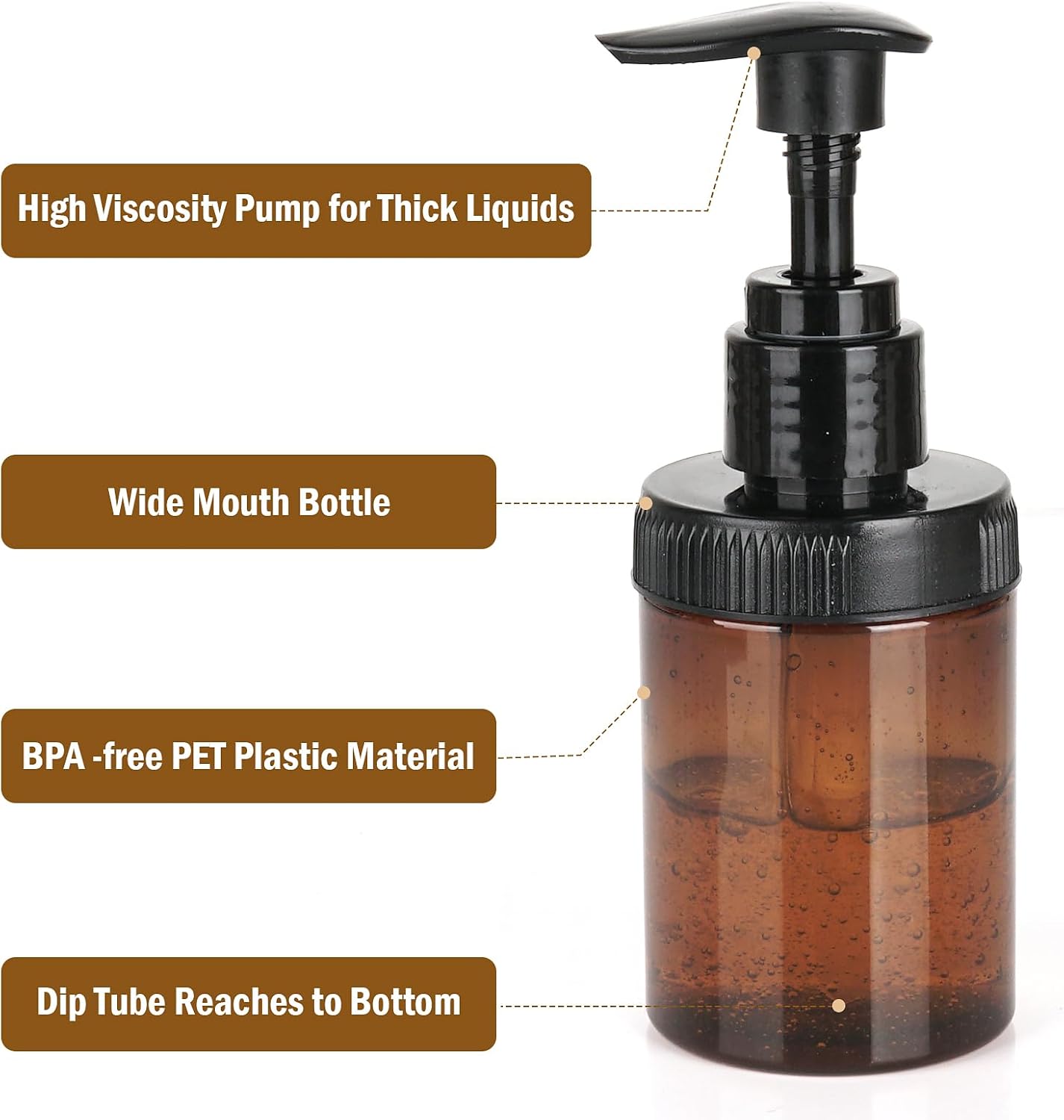 Cosywell Pump Bottle Dispenser 4oz/120ml 4 Pack Plastic Pump Bottles Lotion Dispenser Wide Mouth Jar Style Empty Refillable Bathroom Shower Containers for Shampoo Conditioner Body Wash(Brown)