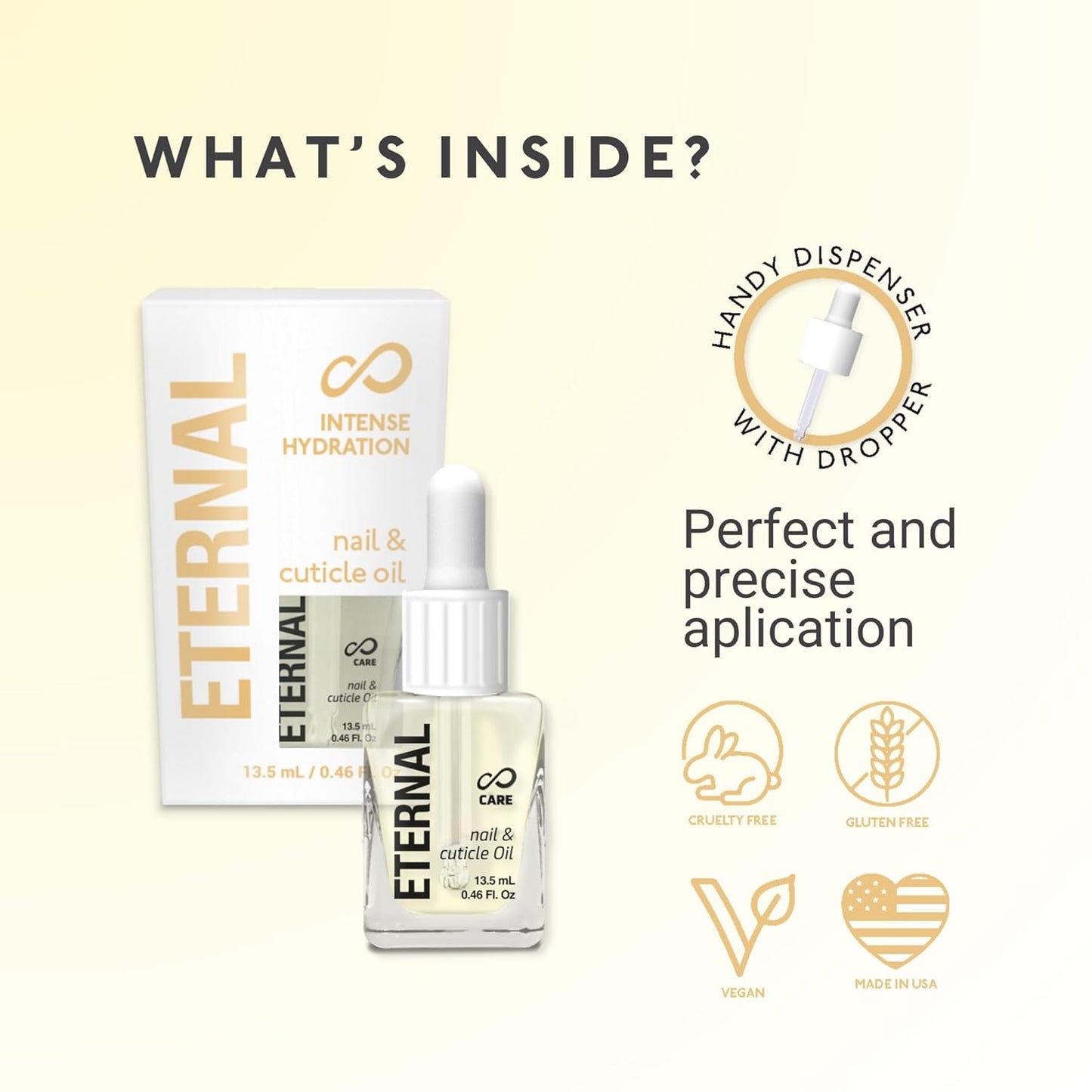 Eternal Acetone Nail Polish Remover & Cuticle Oil Drops - 100% Pure Acetone for All Nail Polish Types, Natural Gel & Acrylic Nail Care Treatment for Damaged Nails, For Men & Women