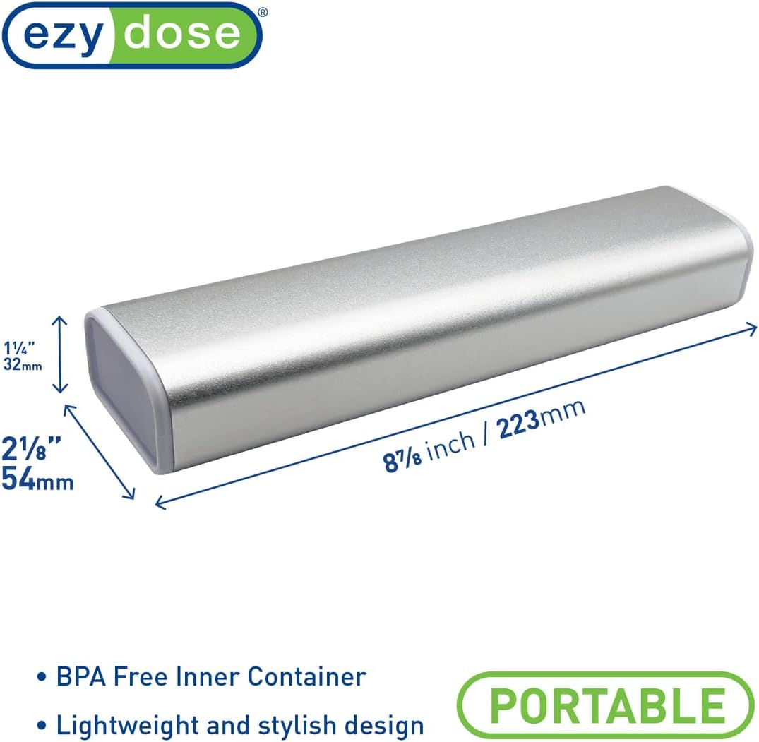EZY DOSE Slide Pill Organizer, Stylish Medication Storage Case with Durable BPA-Free Plastic with Aluminum Exterior, Large 7-Day Weekly Compartments, Tablets, Vitamins, Compact, 9-Inch, Gray