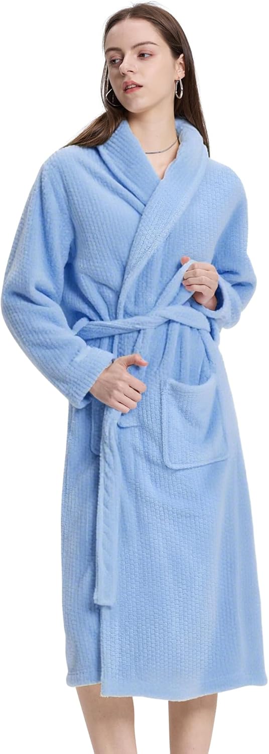 Women's Shawl Collar Bathrobe, Soft Long Towel Robes for Women - Super Absorbent Quick Dry yet Warm