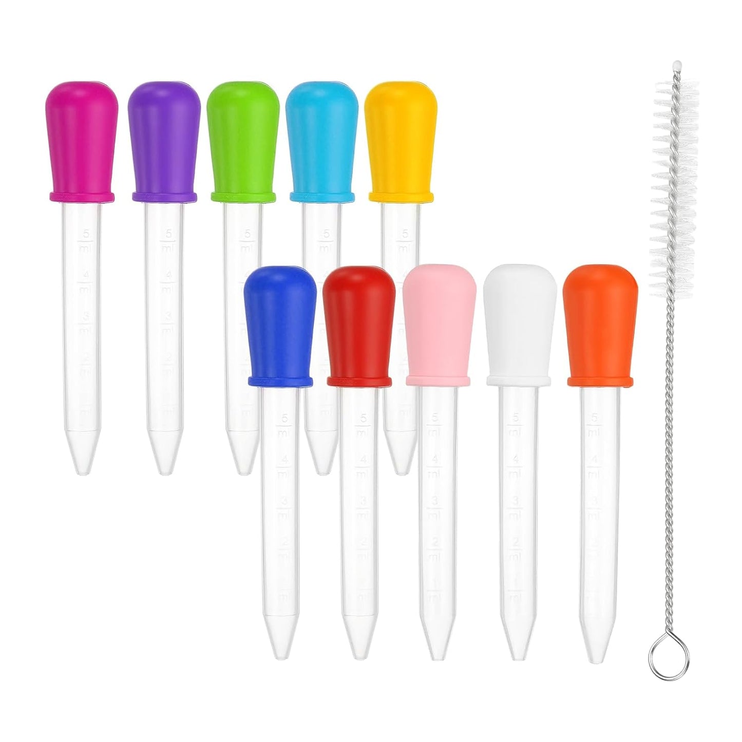 PATIKIL 10 Pack Liquid Pipettes Droppers, 5ml Silicone Liquid Dropper with A Clean Brush for Water Milk Candy Kitchen Gelatin Oil Crafts(10 Colors)