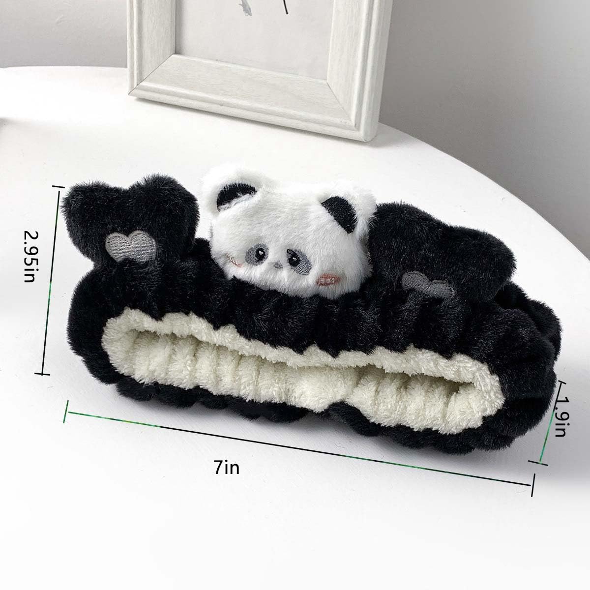 Kawaii Spa Headband，Cute Bear Headband for Women Skin Care, Makeup and Wash - Soft Microfiber Coral Fleece Towel Headband for Girls Hair（Black,Bear）