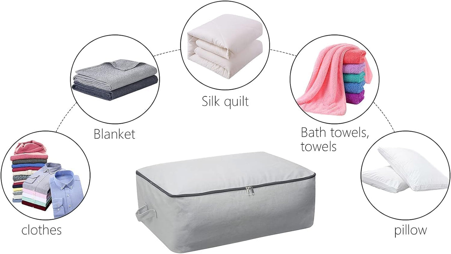 Omygarden Ultra Thick Fabric Clothes Canvas Storage Bag Foldable Closet Organizer Bag with Reinforced Handle Sturdy for Sweaters, T-shirts, Blankets, Coats, 3 Pack, Light Gray