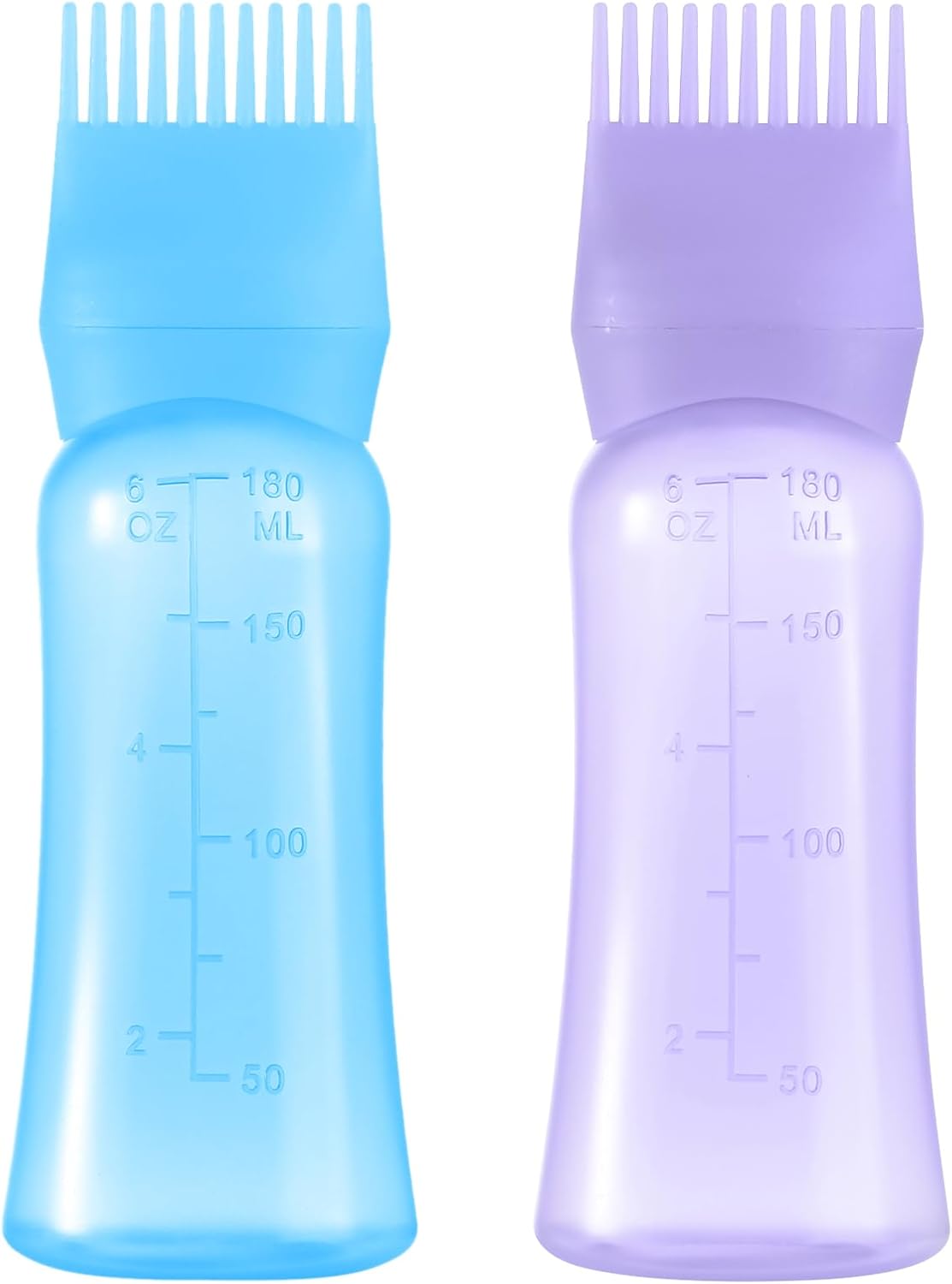 Root Comb Applicator Bottle 6 OZ, Hair Oil Applicator Bottles for Scalp with Massage Comb, 2 Pack Hair Dye Applicator with Graduated Scale (Purple, Blue)