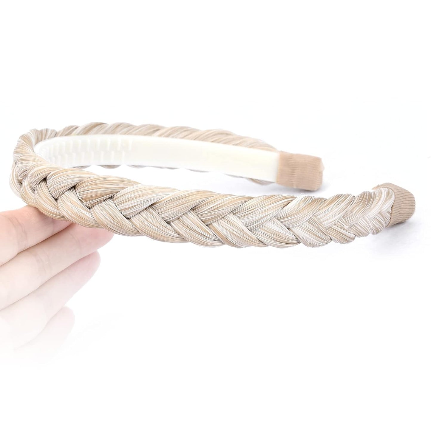 DIGUAN Width 0.9 inches Synthetic Hair Plaited Headband Braid With Teeth Hair Band Accessories for Women Girl (White Blonde)