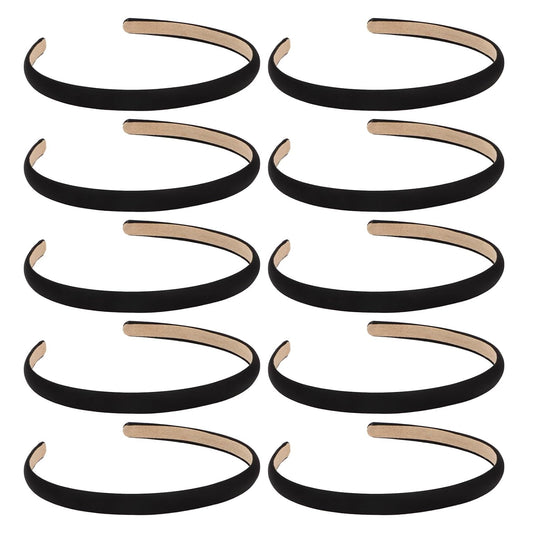 Wecoe Black Narrow Satin Headbands, 10pcs Non Slip Fashion Hair Bands for Women & Girls' Hair - Holiday & DIY Costume Accessories