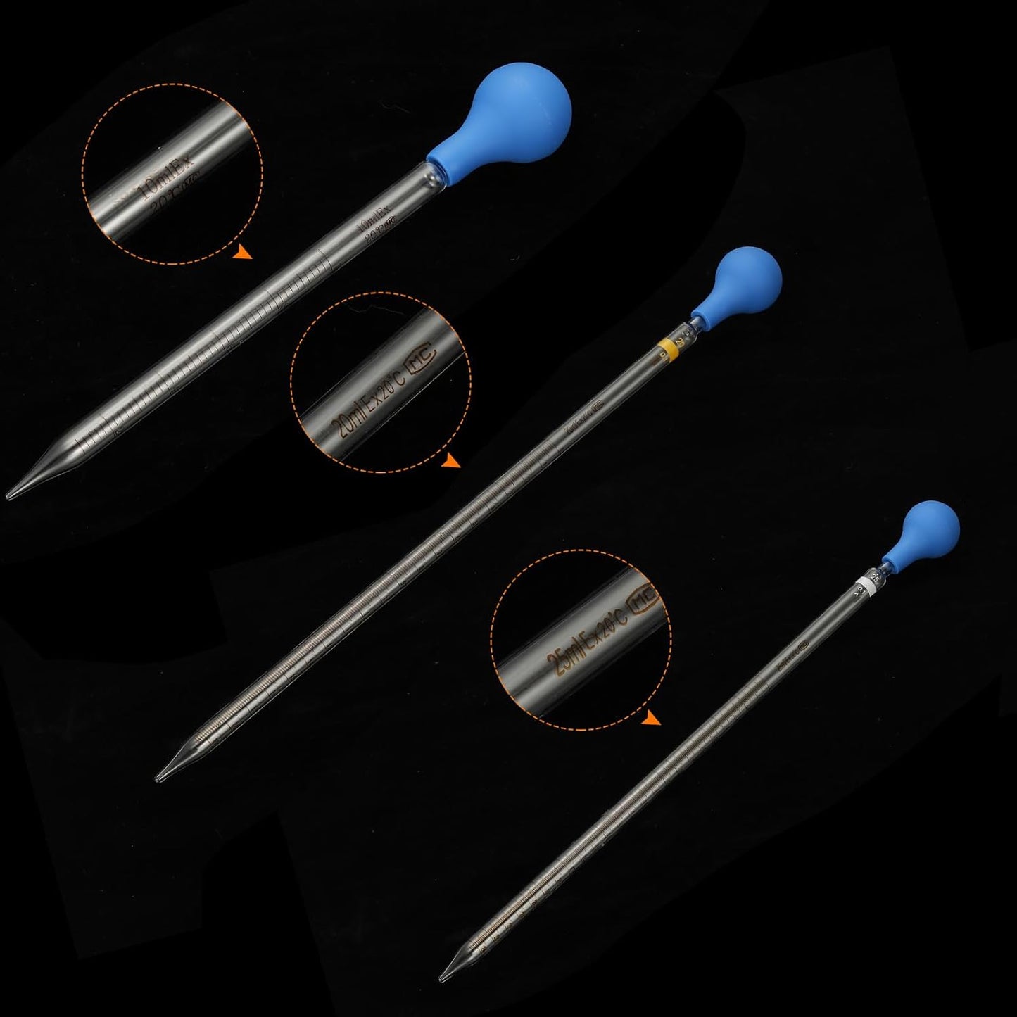 PATIKIL Graduated Dropper Pipettes Kit, 3 Pack 10ml/20ml/25ml Borosilicate Glass Pipette with Rubber Squeeze Bulb for Transfer Liquid for Lab, Chemistry