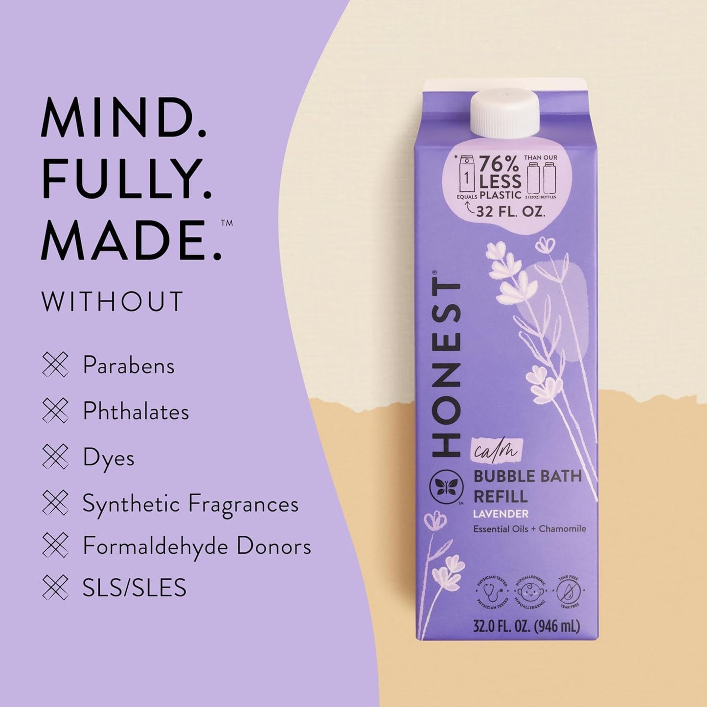 The Honest Company Foaming Bubble Bath Refill Carton | Gentle for Baby | Naturally Derived, Tear-Free, Hypoallergenic | Lavender Calm, 32 fl oz
