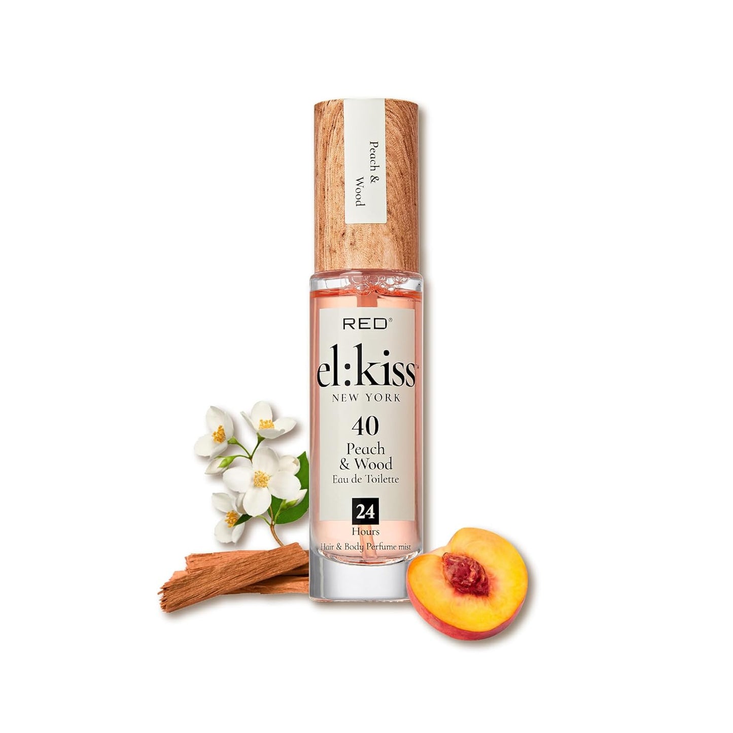EL:KISS Hair Perfume & Body Mist, Peach & Wood Inspired by Tom F Bitter Peach, Eau de Toilette 30mL (1.01 Fl Oz), Hydrating & Long-Lasting, Alcohol & Mineral Oil-Free, Jojoba, Argan Oil & Aloe Vera