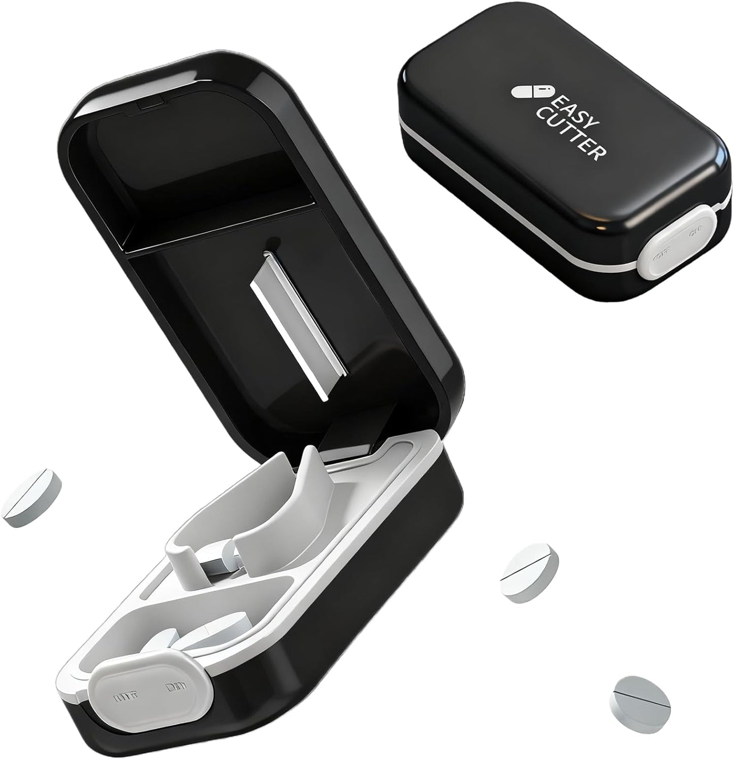 Pill Cutter Splitter for Small or Large Pills with Safety Lock - Accurate and Easy Travel-Friendly Design for Daily Use (Black)