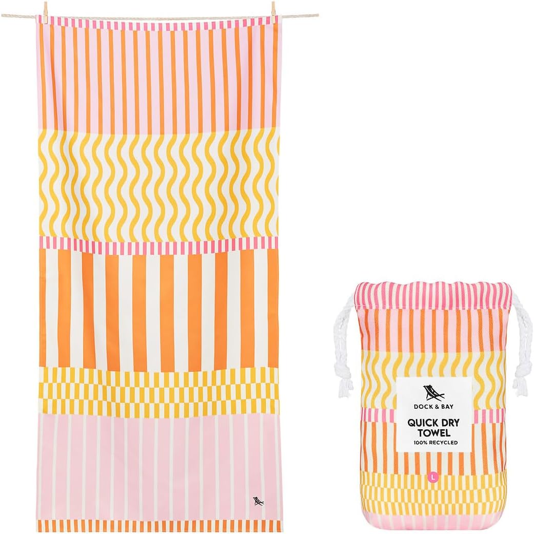 Dock & Bay Beach Towel - Quick Dry, Sand Free - Compact, Lightweight - 100% Recycled - Includes Bag - Sunset Boulevard - Set of 4 - Large (160x90cm, 63x35)