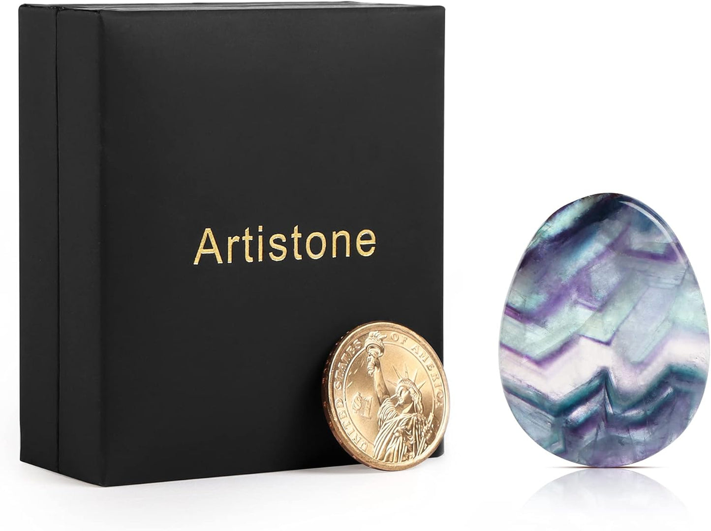 Artistone Rainbow Fluorite Crystal Chakra Thumb Worry Stone Teardrop Reiki Healing Stone Pocket Palm Stones for Anxiety Stress Relief Meditation Therapy Geometry Home Decorations
