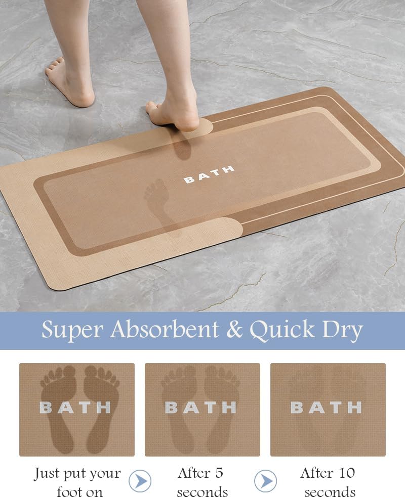 MontVoo Non Slip Bath Mat - Super Absorbent, Stain Resistant, Quick Dry - 17"x27" Brown