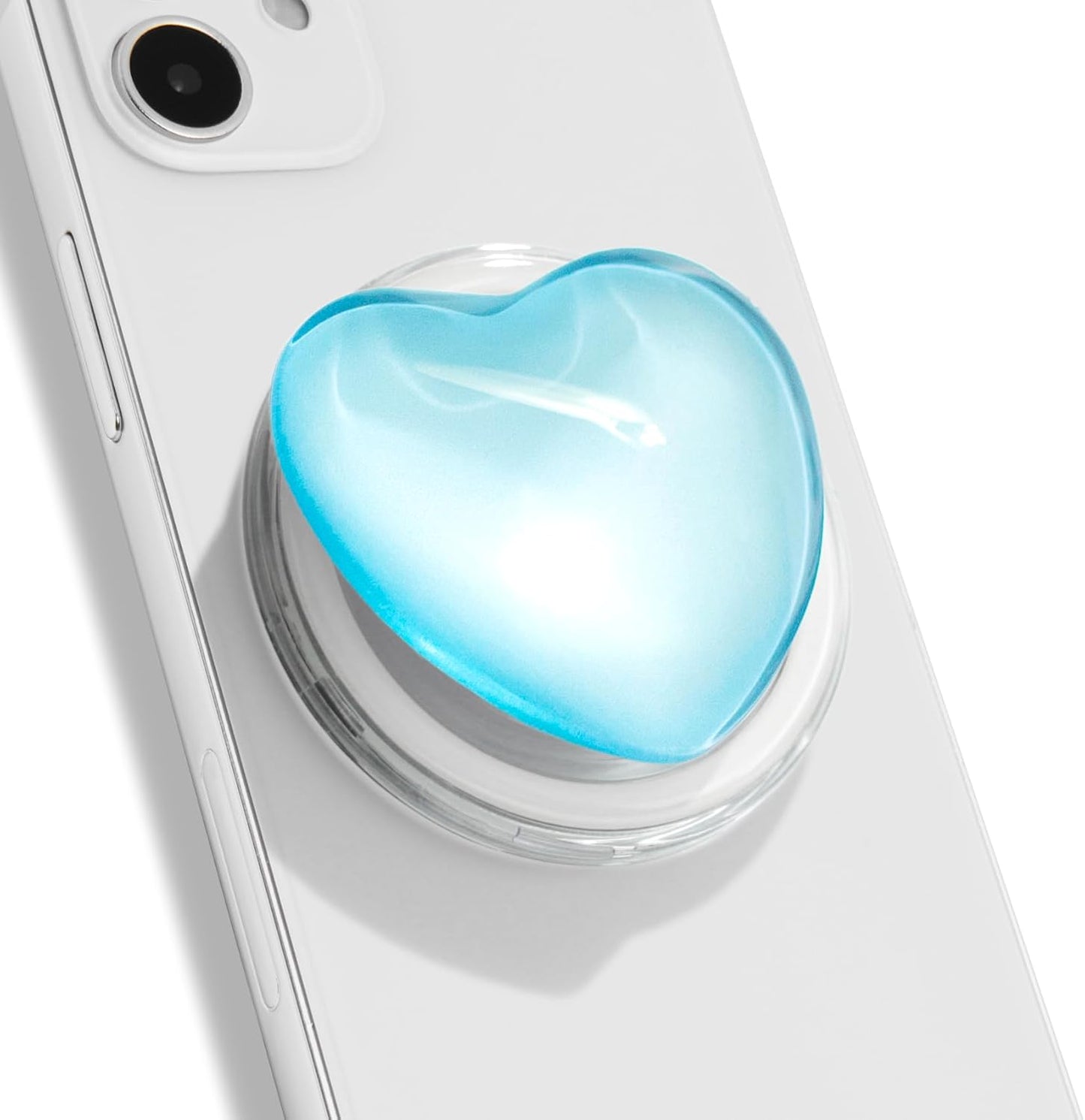 OnTheGrip Compatible with Magsafe Magnetic Cute Glass Heart Design Collapsible Mobile Phone Grip Stand Holder for Smartphone Tablet Cell Phone Accessory (Blue)